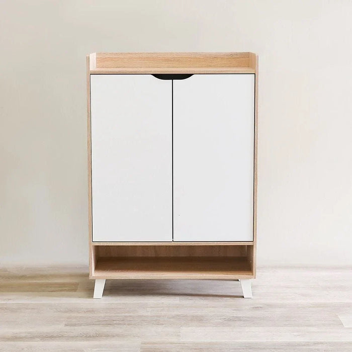 Janos 2 Door Shoe Cabinet Modern Design Wooden Furniture Shoe Organiser For Entryway Hallway Made in Malaysia Shoe Rack L 80 x W 37.8 x H 117 cm Sonoma Oak/White