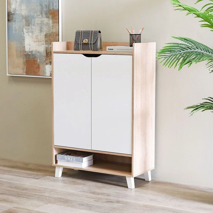 Janos 2 Door Shoe Cabinet Modern Design Wooden Furniture Shoe Organiser For Entryway Hallway Made in Malaysia Shoe Rack L 80 x W 37.8 x H 117 cm Sonoma Oak/White