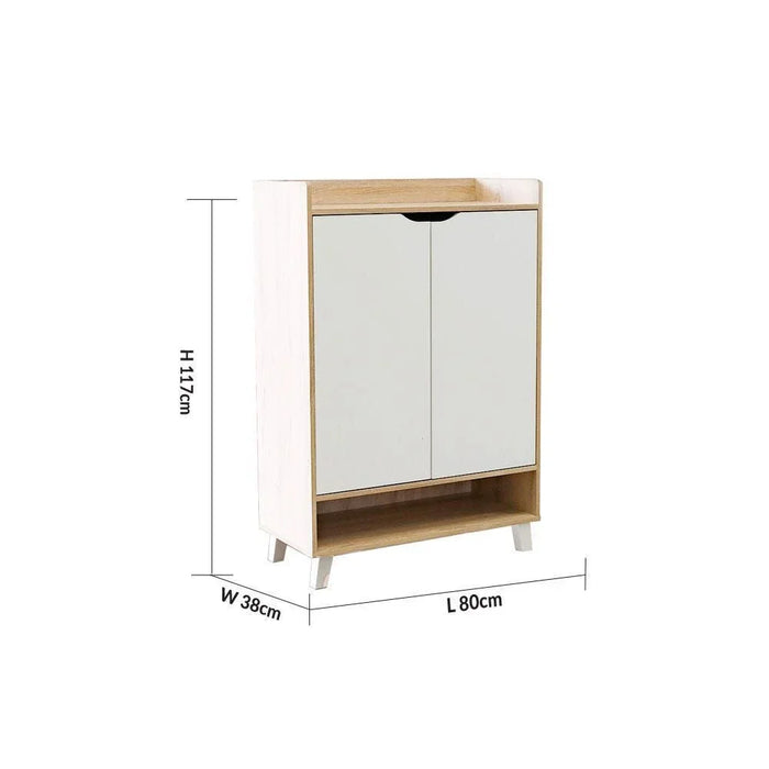 Janos 2 Door Shoe Cabinet Modern Design Wooden Furniture Shoe Organiser For Entryway Hallway Made in Malaysia Shoe Rack L 80 x W 37.8 x H 117 cm Sonoma Oak/White