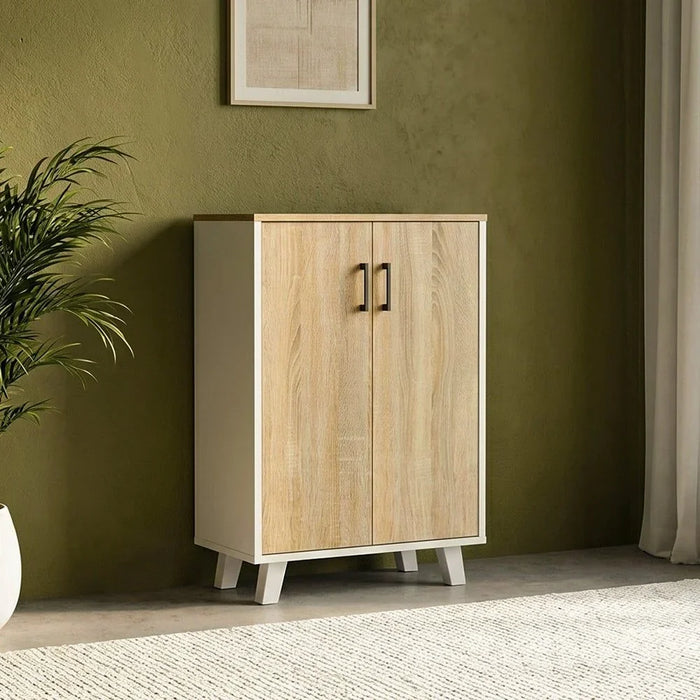 Prima 2 Door Shoe Cabinet Modern Design Wooden Furniture Shoe Organiser For Entryway Hallway Made in Malaysia Shoe Rack L 60 x W 30 x H 88 cm White/Sonoma Oak
