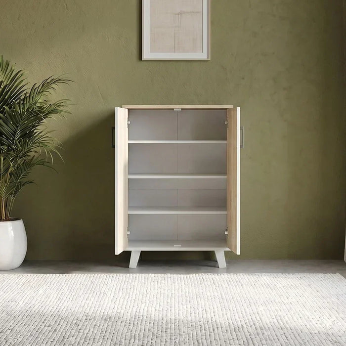Prima 2 Door Shoe Cabinet Modern Design Wooden Furniture Shoe Organiser For Entryway Hallway Made in Malaysia Shoe Rack L 60 x W 30 x H 88 cm White/Sonoma Oak