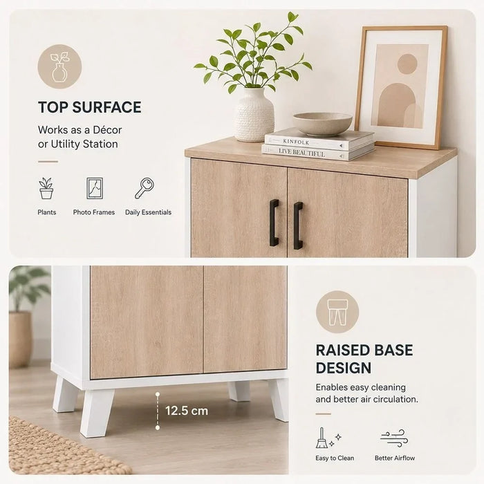 Prima 2 Door Shoe Cabinet Modern Design Wooden Furniture Shoe Organiser For Entryway Hallway Made in Malaysia Shoe Rack L 60 x W 30 x H 88 cm White/Sonoma Oak