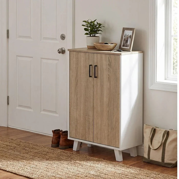 Prima 2 Door Shoe Cabinet Modern Design Wooden Furniture Shoe Organiser For Entryway Hallway Made in Malaysia Shoe Rack L 60 x W 30 x H 88 cm White/Sonoma Oak