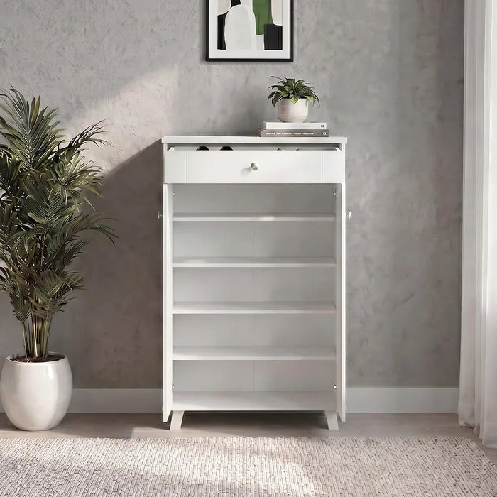 Pluto Shoe Cabinet 19 Pairs Shoe Rack Modern Design Furniture Wooden Shoe Organizer For Entryway, Hallway, Living Room Made In Malaysia L 80 x W 40 x H 120 cm Super White