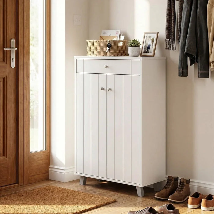 Pluto Shoe Cabinet 19 Pairs Shoe Rack Modern Design Furniture Wooden Shoe Organizer For Entryway, Hallway, Living Room Made In Malaysia L 80 x W 40 x H 120 cm Super White
