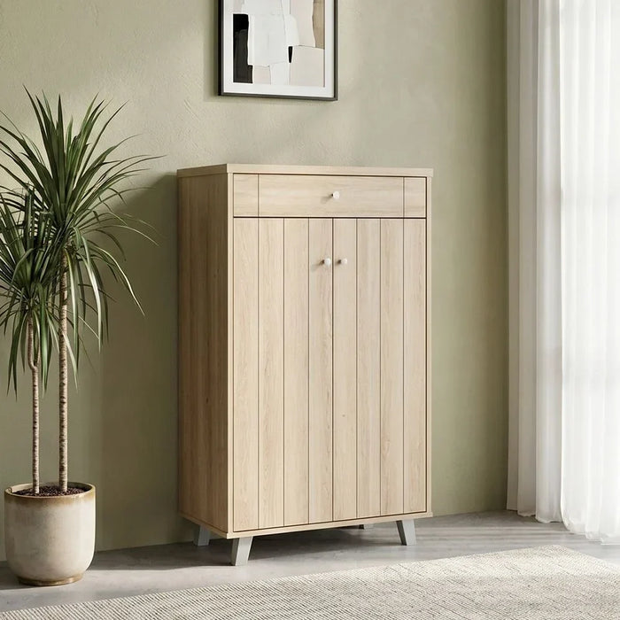 Pluto 2 Door & 1 Drawer Shoe Cabinet For 12 Pairs - Oslo Oak
