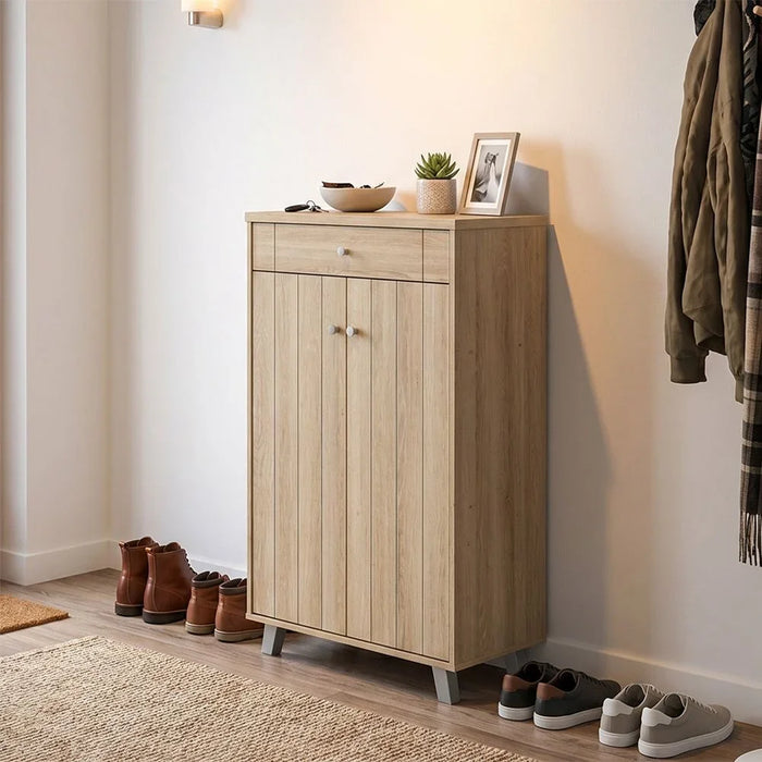 Pluto 2 Door & 1 Drawer Shoe Cabinet For 12 Pairs - Oslo Oak