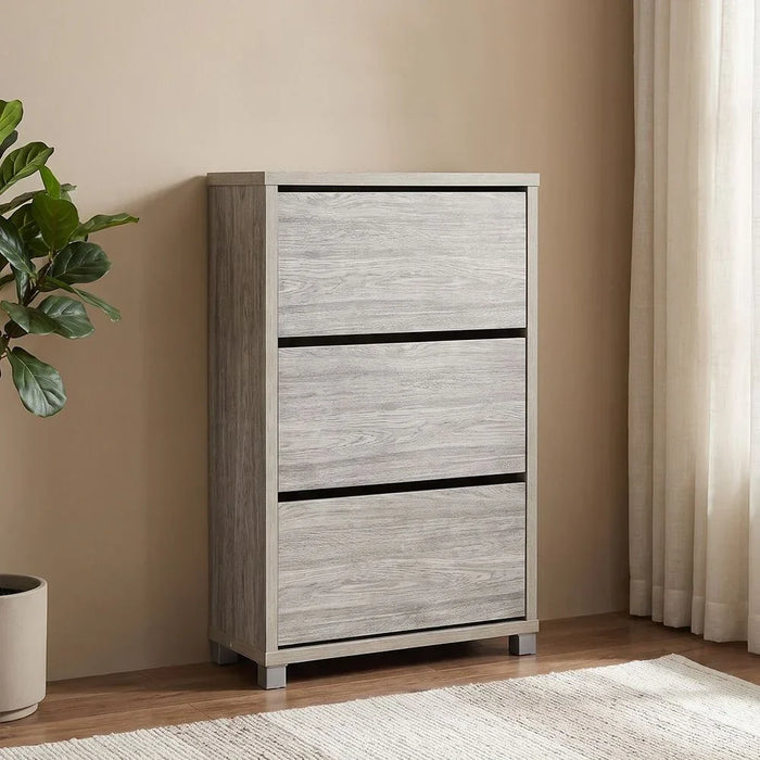 Harper Shoe Cabinet 10 Pairs Of Shoes Modern Design Furniture 3 Door Wooden Shoe Organizer For Entryway Hallway Living Room Shoe Storage Rack L 75 x W 30 x H 112.5 cm Grey Oak