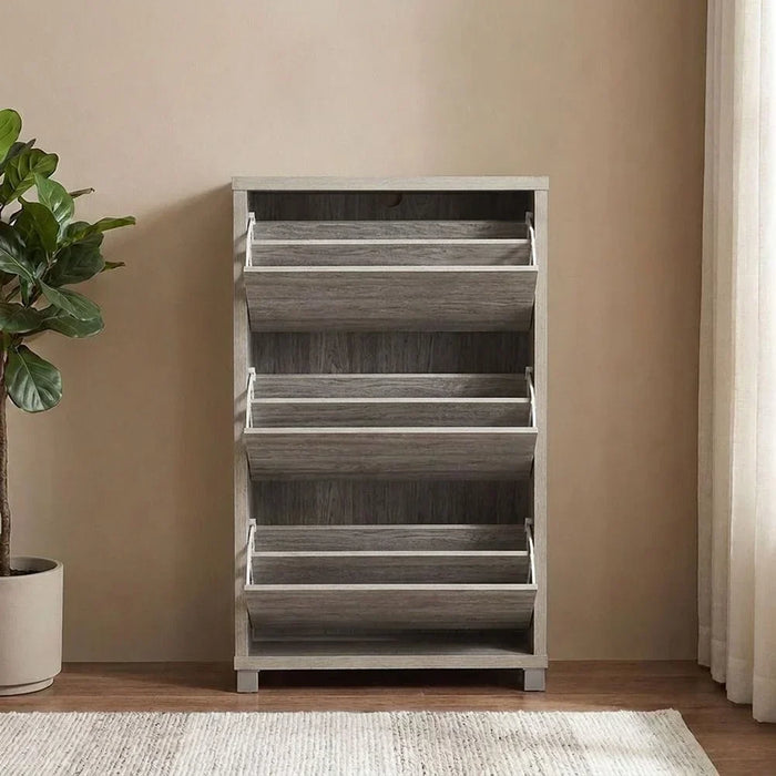 Harper Shoe Cabinet 10 Pairs Of Shoes Modern Design Furniture 3 Door Wooden Shoe Organizer For Entryway Hallway Living Room Shoe Storage Rack L 75 x W 30 x H 112.5 cm Grey Oak