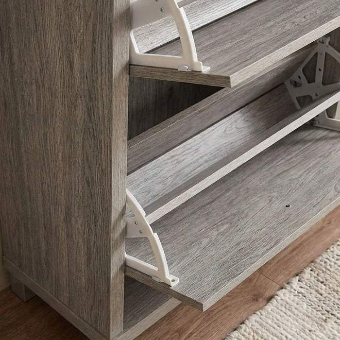 Harper Shoe Cabinet 10 Pairs Of Shoes Modern Design Furniture 3 Door Wooden Shoe Organizer For Entryway Hallway Living Room Shoe Storage Rack L 75 x W 30 x H 112.5 cm Grey Oak