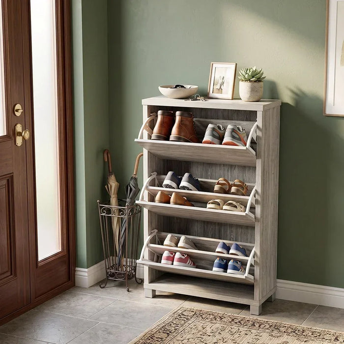 Harper Shoe Cabinet 10 Pairs Of Shoes Modern Design Furniture 3 Door Wooden Shoe Organizer For Entryway Hallway Living Room Shoe Storage Rack L 75 x W 30 x H 112.5 cm Grey Oak