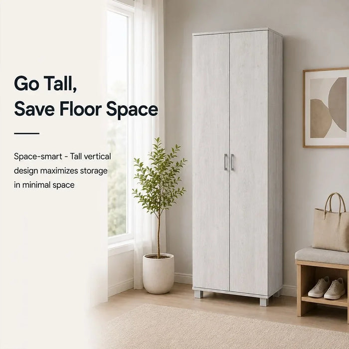 Sandor 2 Door Tall Shoe Rack | 34 Pairs Of Shoes| Modern Design Furniture | Wooden Shoe Cabinet Organizer For Entryway Hallway | Made In Malaysia | L60xW37xH185cm - Snow Oak