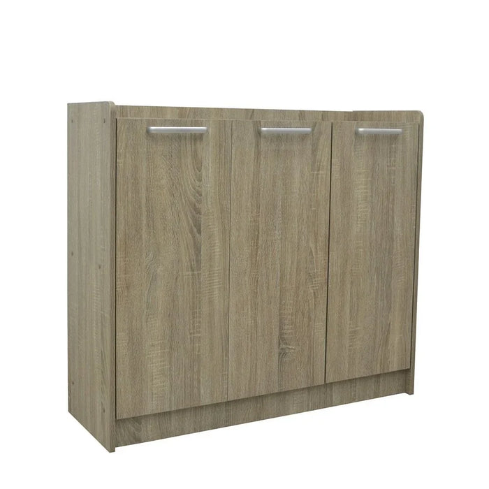 Supreme 3-Door Shoe Rack-24 Pairs-French Sonoma Oak-With 2-Year Warranty