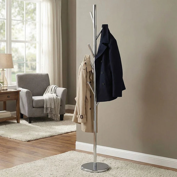 Leomord Coat Hanger Metal Clothing Rack with Modern Hooks for Bag, Hat, Jacket, Purse, Umbrella Freestanding Hat Rack Coat Hanger for Entryway L 28 W 28 X H 172 cm Chrome Plated