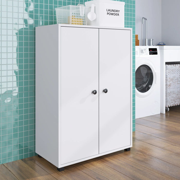 Grovil Laundry Cabinet Modern Design Wooden Laundry Organiser Cupboard Space Saving Display Storage Rack For Home 67.50x35x97 cm White