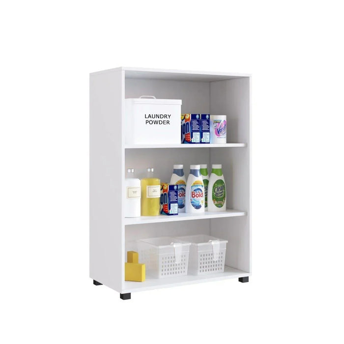 Grovil Laundry Cabinet Modern Design Wooden Laundry Organiser Cupboard Space Saving Display Storage Rack For Home 67.50x35x97 cm White