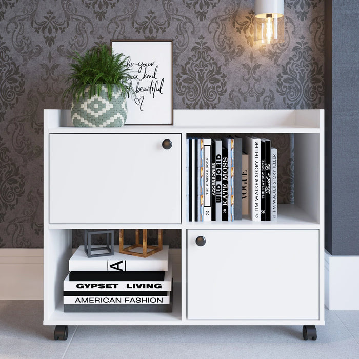 Lairon 2 Door Cabinet 3 Tier Modern Design Wooden Book Organiser Cupboard Space Saving Display Storage Rack For Home Office Living Room Kitchen White