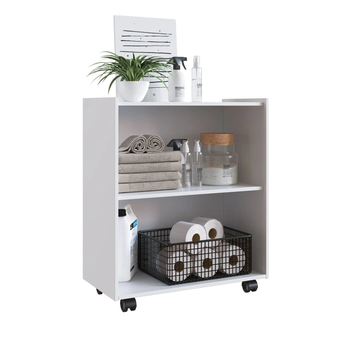 Banette 2 Door Laundry Cabinet 2 Tier Modern Design Wooden Laundry Organiser Cupboard Space Saving Display Storage Rack For Home White