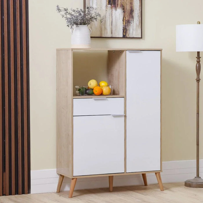 Latias 2 Door Kitchen Cabinet Sturdy Home Kitchen Organiser Modern Design Furniture For Dining Room Living Room Kitchen 90x36.50x130 cm White/Oak