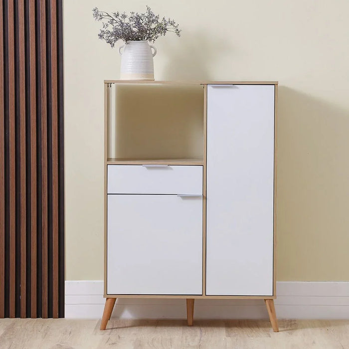 Latias 2 Door Kitchen Cabinet Sturdy Home Kitchen Organiser Modern Design Furniture For Dining Room Living Room Kitchen 90x36.50x130 cm White/Oak