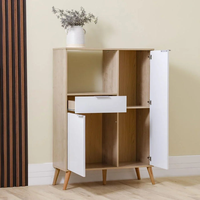 Latias 2 Door Kitchen Cabinet Sturdy Home Kitchen Organiser Modern Design Furniture For Dining Room Living Room Kitchen 90x36.50x130 cm White/Oak
