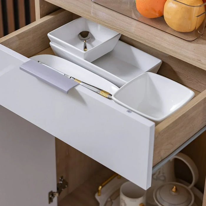 Latias 2 Door Kitchen Cabinet Sturdy Home Kitchen Organiser Modern Design Furniture For Dining Room Living Room Kitchen 90x36.50x130 cm White/Oak