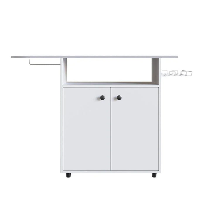 Farret Ironing Board With 2 Door Cabinet Modern Design Wooden Organiser Cupboard Multifunctional Display Rack Bookcase For Home Office 105x38x85.3 Cm White