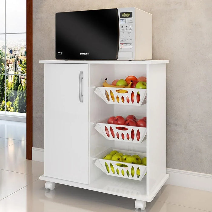 Ledian Single Door Fruit Cabinet Sturdy Home Kitchen Organiser Modern Design Furniture For Dining Room Living Room Kitchen 68x40x74 cm White