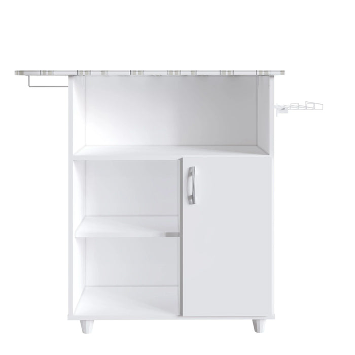 Cleffa Ironing Board With Cabinet 4 Tier Modern Design Wooden Organiser Cupboard Space Saving Display Storage Rack For Home White