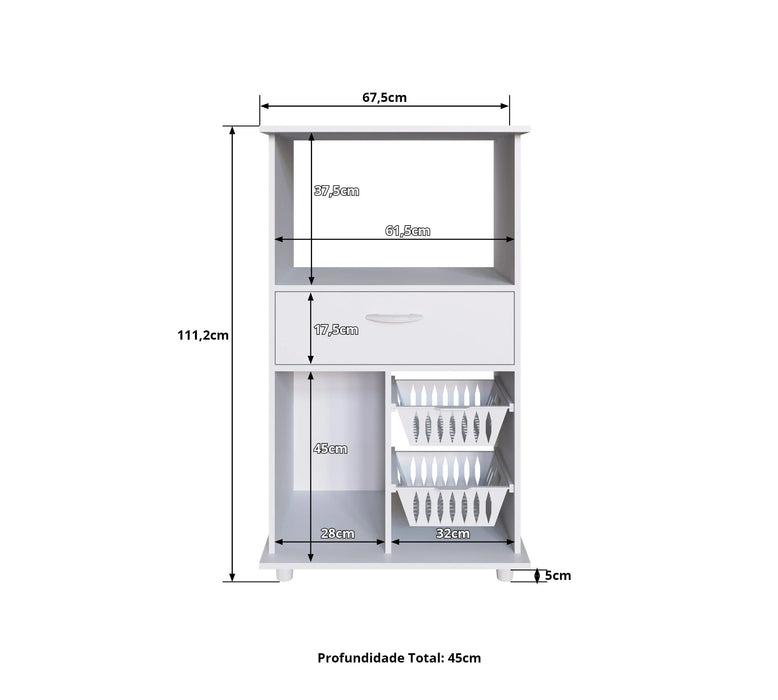 Wooper Fruit Cabinet Sturdy Home Kitchen Organiser Modern Design Furniture For Dining Room Living Room Kitchen 67.50x45x111.40 cm White