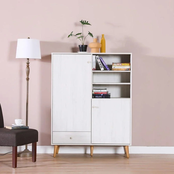 Patterson Display Cabinet 4 Tier Modern Design Wooden Book Organiser Cupboard Space Saving Display Storage Rack For Home Office Living Room Kitchen