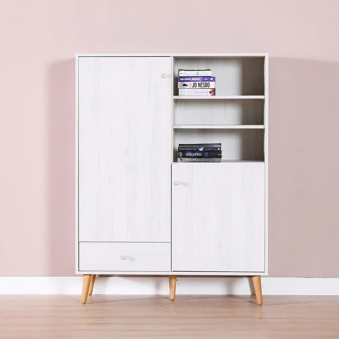 Patterson Display Cabinet 4 Tier Modern Design Wooden Book Organiser Cupboard Space Saving Display Storage Rack For Home Office Living Room Kitchen