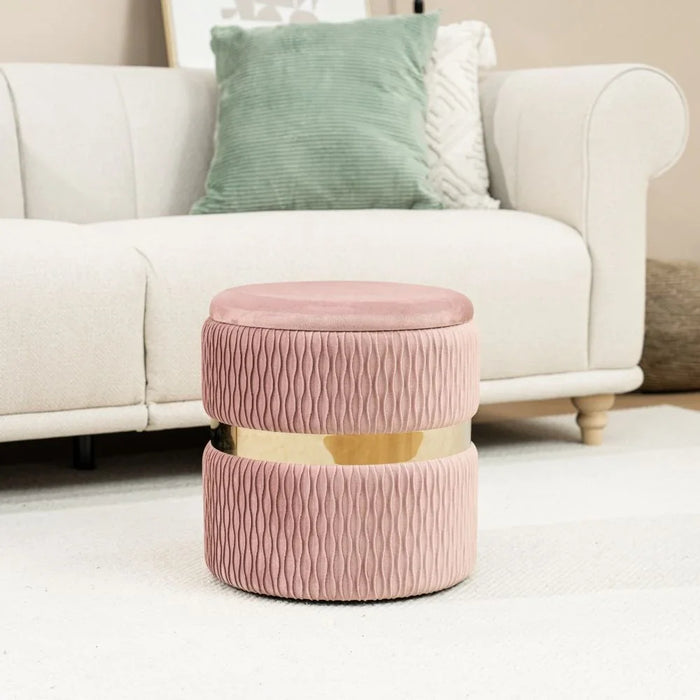 Darcel Round Storage  Ottoman Comfortable For Bedroom Dorm Living Room and Stylish Furniture Accent L38 X W38 X H40 - Rose