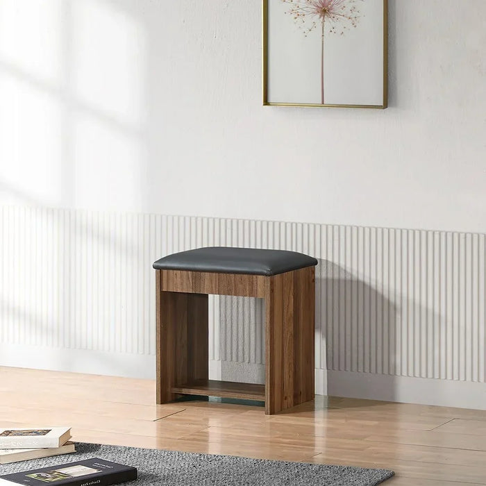 Supreme Stool for Dresser – Elegant Wooden Vanity Stool Chair for Bedroom, Makeup Table, Dressing Table – Comfortable Cushioned Seat for Home Furniture -Light Walnut