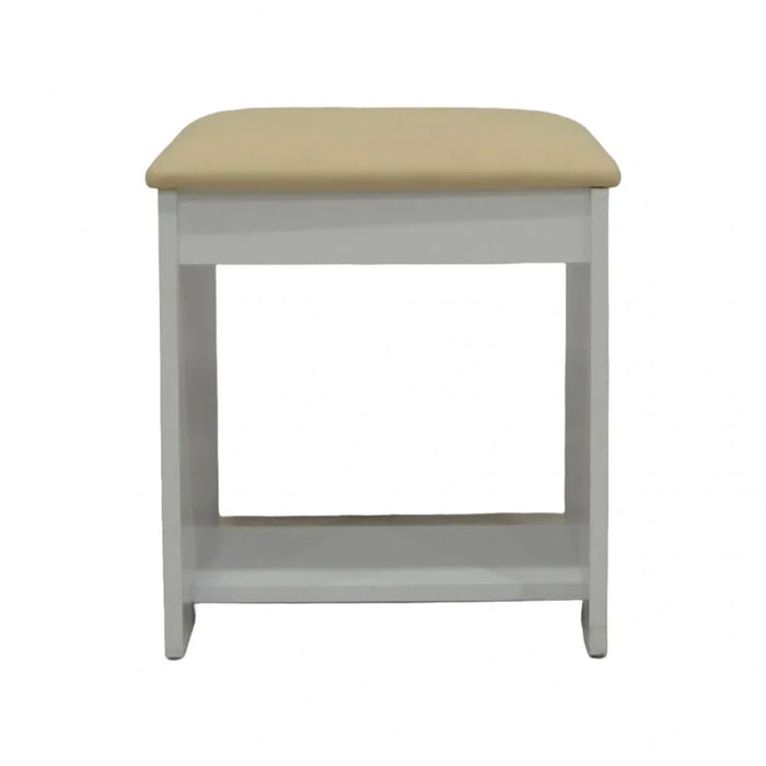 Supreme Stool for Dresser – Elegant Wooden Vanity Stool Chair for Bedroom, Makeup Table, Dressing Table – Comfortable Cushioned Seat for Home Furniture-White