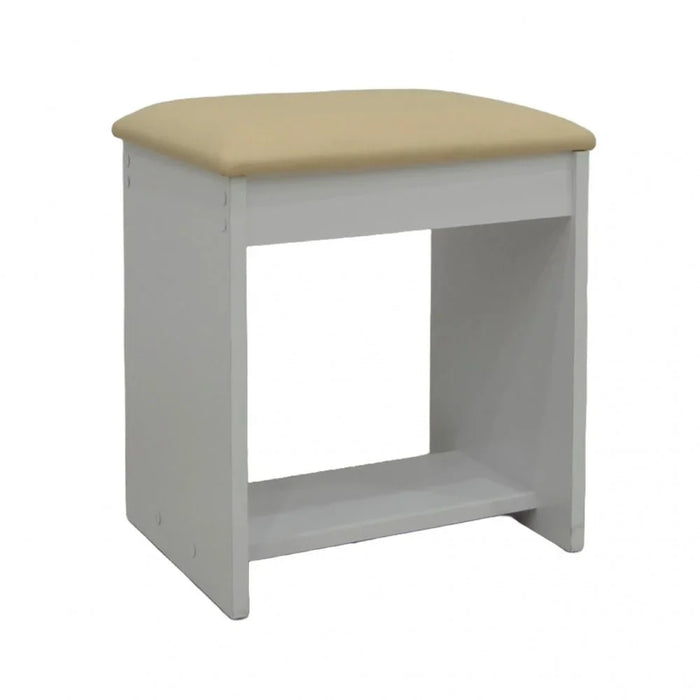 Supreme Stool for Dresser – Elegant Wooden Vanity Stool Chair for Bedroom, Makeup Table, Dressing Table – Comfortable Cushioned Seat for Home Furniture-White