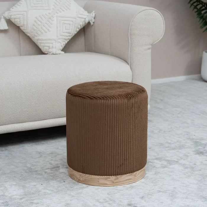 Curdo Round Ottoman | Multi-Functional Stool | Upholstered Footrest Without Storage L38xW38xH42cm -Brown
