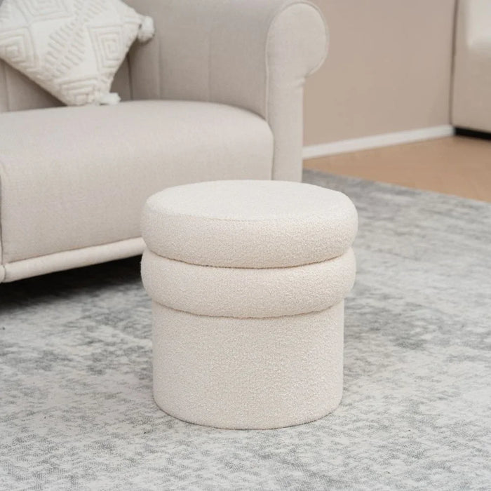 Arwind Round Ottoman | Multi-Functional Stool | Upholstered Footrest Without Storage L43xW43xH42cm -Light Beige