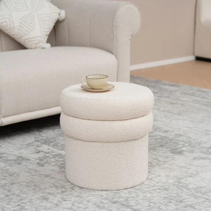 Arwind Round Ottoman | Multi-Functional Stool | Upholstered Footrest Without Storage L43xW43xH42cm -Light Beige
