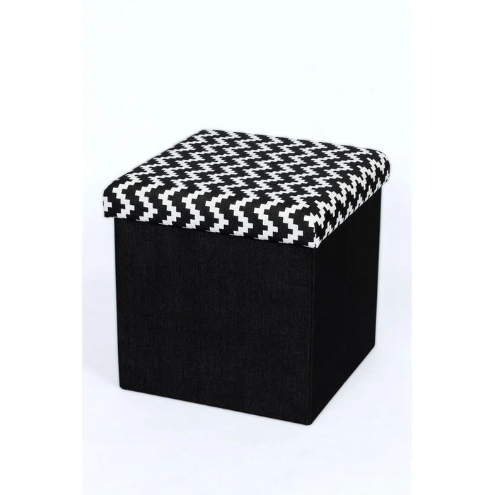Zigger Folding Storage Ottoman | Multi-Functional Stool | Upholstered Footrest With Storage L38xW38xH37.5cm -Black