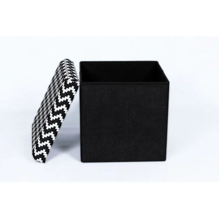 Zigger Folding Storage Ottoman | Multi-Functional Stool | Upholstered Footrest With Storage L38xW38xH37.5cm -Black