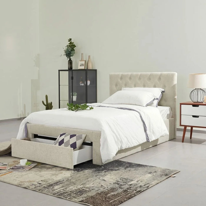 Bacia 120x200 Teen Single Bed with Front Drawer - Beige
