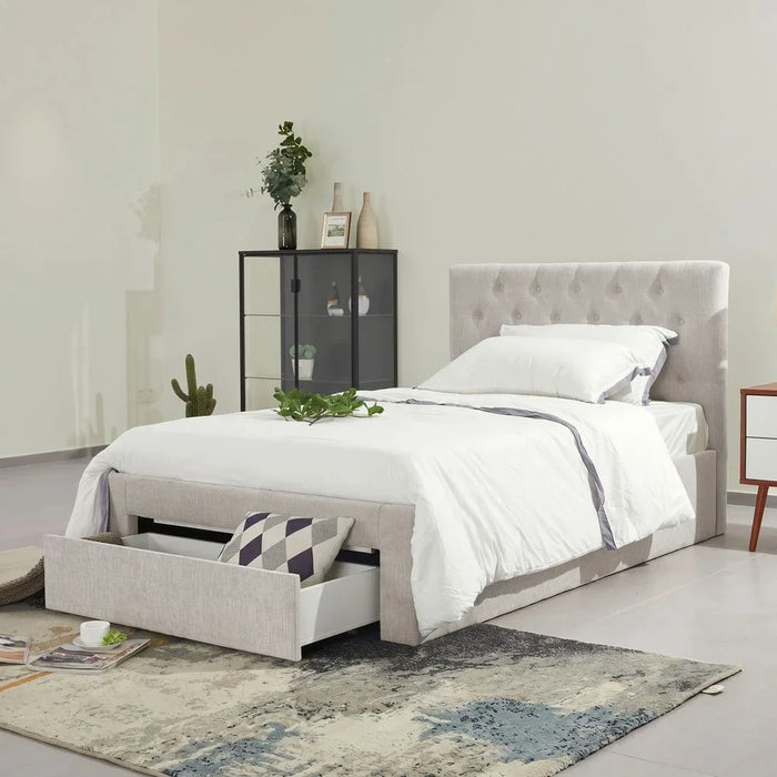 Danube Home Bacia Teen Bed With 1 Front Drawer Storage Sturdy Modern Design Wooden Single Bed Frame Furniture L 218 x W 130 x H 111 cm Light Grey