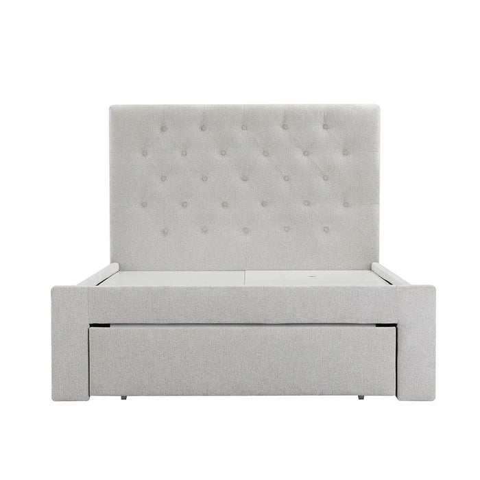 Danube Home Bacia Teen Bed With 1 Front Drawer Storage Sturdy Modern Design Wooden Single Bed Frame Furniture L 218 x W 130 x H 111 cm Light Grey