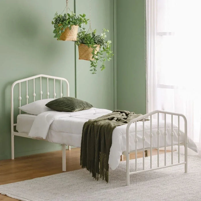 Bella Apex 120x200 Metal Twin Bed | Modern Design Kids Metal Single -White
