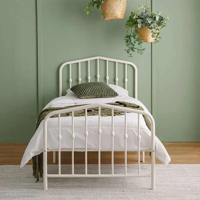 Bella Apex 120x200 Metal Twin Bed | Modern Design Kids Metal Single -White