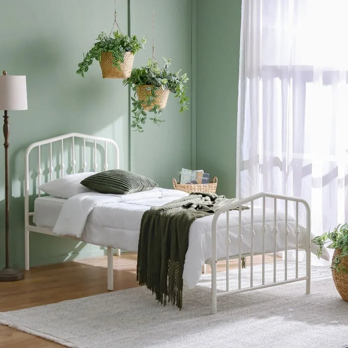 Bella Apex 120x200 Metal Twin Bed | Modern Design Kids Metal Single -White