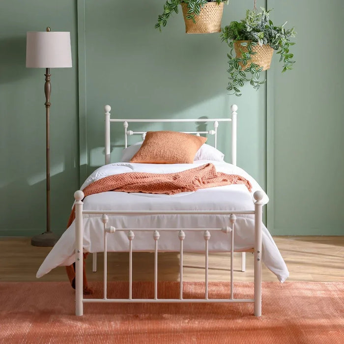 Bella Arrow 120x200 Metal Twin Bed - White - With 2-Year Warranty