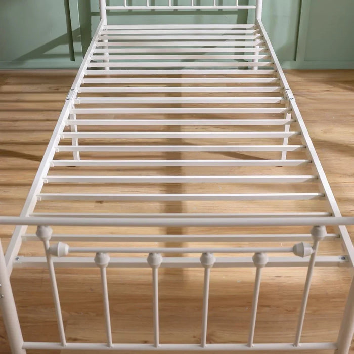 Bella Arrow 120x200 Metal Twin Bed - White - With 2-Year Warranty