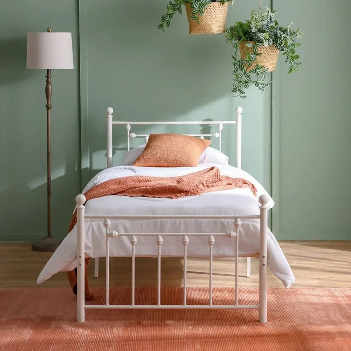 Bella Arrow 90x200 Metal Single Bed | Modern Design Kids Metal Single Bed Frame Furniture | Comfortable Bed (Mattress Not Included) L210.8xW98.2xH100cm-White